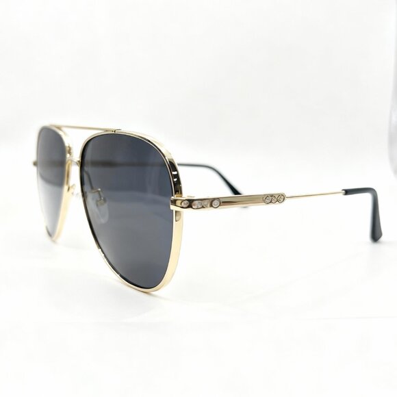 NEW RHINESTONE AVIATOR Iconic Glam Oversized Designer Style Sunglasses GOLD - Picture 3 of 4